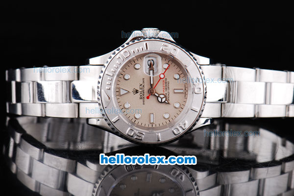 Rolex Yacht-Master Oyster Perpetual Chronometer Automatic with White Bezel,Beige Dial and White Round Bearl Marking-Small Calendar and Lady Size - Click Image to Close